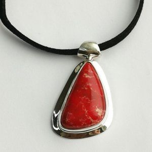 sterling silver Red Imperial Jasper drop pendant for necklace